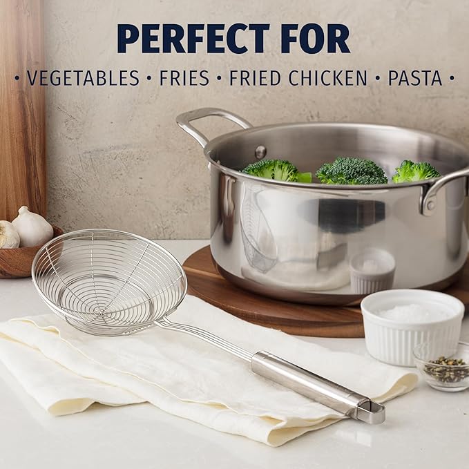Zulay Kitchen Premium Stainless Steel Spider Skimmer 15.35” - Spider Kitchen Utensil with Premium Ergonomic Handles for Easy Use - Easy to Clean - Perfect for at Home Cooks & Chefs - Image 2