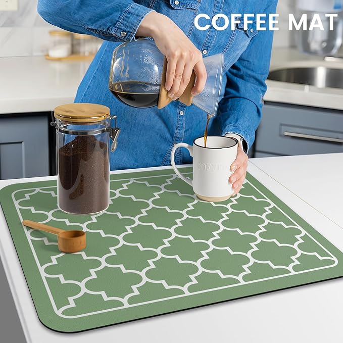 WISELIFE Dish Drying Mat Super Absorbent Drying Mat Large Dish Drying Mats for Kitchen Counter Easy Clean Dish Mat Kitchen Drying Mat15"x 18" Stylish Green - Image 7