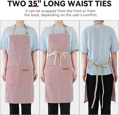 NLUS 2 Pack Cooking Aprons for Women with Pockets, Adjustable Kitchen Bib Aprons Chef Aprons for Women Men(Red Pinstripes) - Image 5