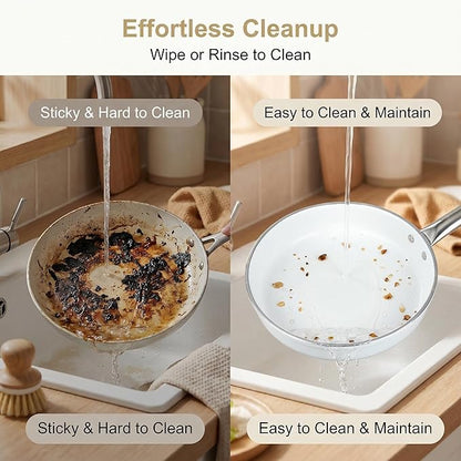 5Pcs Nonstick Cookware Set, Aluminum Nonstick Pots and Pans with Glass Lids, All Stovetops Compatible, Non-toxic Healthy Kitchen Cooking Sets, PFAS and PFOA Free