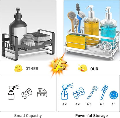 Cisily Stainless Steel Sponge Holder for Kitchen, Sink Caddy Sink Organizer Rack for Kitchen Accessories with Drip Tray, Rustproof and Non-slip, Dish Soap Dispenser Countertop Organizer - Image 2