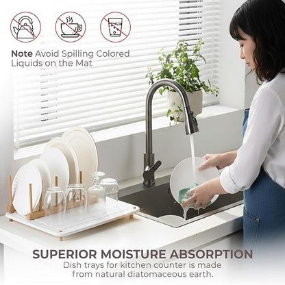 Stone Drying Mat for Kitchen Counter + Sink Caddy | 15.7"x11.8" Diatomaceous Earth Drying Mat with Stainless Steel Feet | Heat Resistant to 450°F | Eco-Friendly Dish Drying Stone for Kitchen Counter