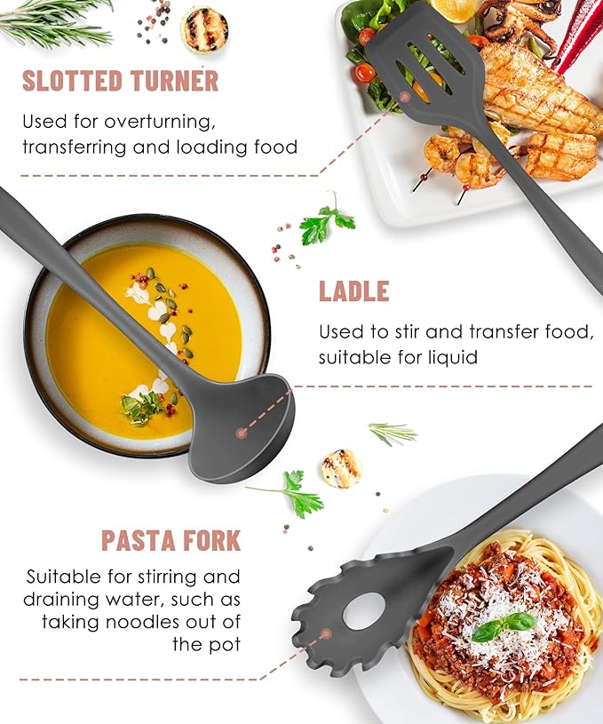 Kitchen Utensils Set-12 Pieces Silicone Cooking Utensils Set (Dishwasher Safe) 392°F Heat Resistant Spatula Set, Nonstick Cookware - Image 6