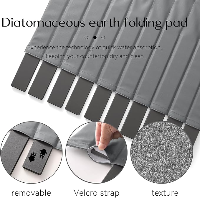 Large Stone Dish Drying Mat for Kitchen Counter 24x16 Inch - Super Absorbent Quick Dry Diatomaceous Earth with PU Leather, Foldable Space Saving Stone Bath Mats for bathroom - Image 4