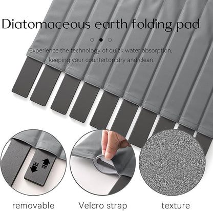 Large Stone Dish Drying Mat for Kitchen Counter 24x16 Inch - Super Absorbent Quick Dry Diatomaceous Earth with PU Leather, Foldable Space Saving Stone Bath Mats for bathroom - Image 4