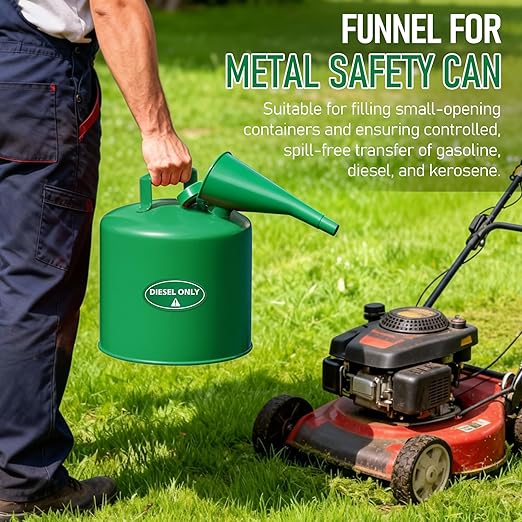 Plastic Funnel for Type I Metal Safety Cans, Compatible with Eagle F15FUN, Fits 1/2/5 Gallon Cans, 10" HDPE Funnel, Includes Diesel Only, Gasoline Only, Mixed Fuel Stickers(1 Pack,Green)