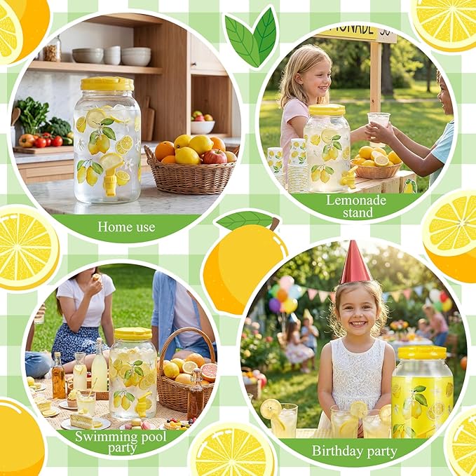 Havawish 2 Pcs 1 Gallon Plastic Beverage Dispenser with Spigot Clear Summer Kitchen Fridge Drink Dispenser for Parties Lemonade Juice Tea Beer Cold Water(Yellow,Classic)