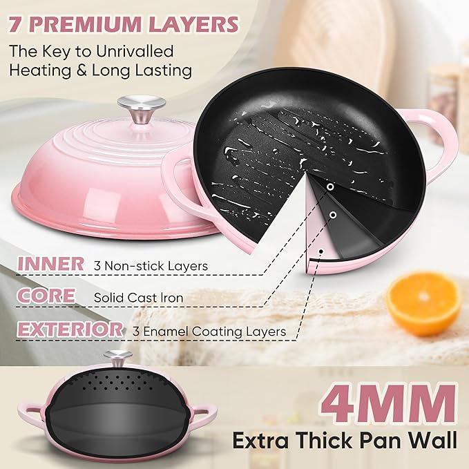 Bread Dutch Oven for Sourdough Baking (5.5 QT), Joyfair Enameled Cast Iron Dutch Oven Pot with Lid, Sourdough Bread Pan with Heavy Duty Dual Handles, Non-Stick & Even Heat, Oven-safe up to 500°F, Pink - Image 2