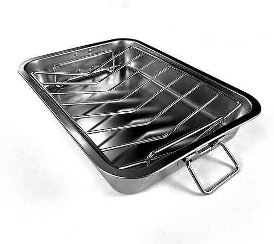 16" Premium Stainless Steel Roaster Pan Set with Baking & V-Shaped Racks - Heavy Duty, Healthy & Dishwasher Safe for Turkey, Chicken