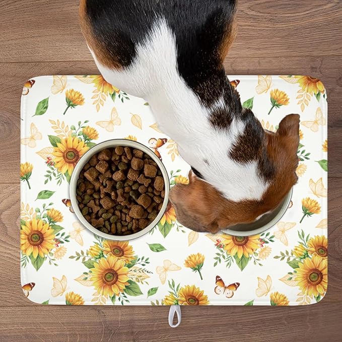 Sunflower Dish Drying Mat for Kitchen Counter Summer Yellow Floral Microfiber Dish Drainer Mat Rustic Farmhouse Absorbent Washable Drying Pad Extra Large 18"x24"