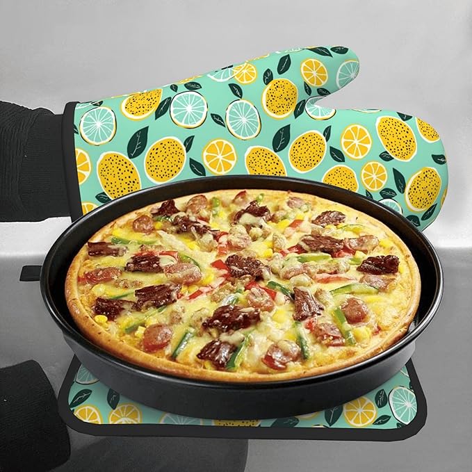 Lemon Pot Holders and Oven Mitts - Summer Teal Lime Refreshing Oven Glove Hot Pads for Kitchen Chef Gifts for Cooking Lover Cooks - Image 7