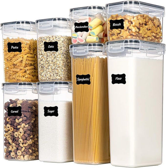 CHEFSTORY Airtight Food Storage Containers with Lids, 8 PCS Plastic Storage Canisters for Kitchen & Pantry Organization,Dry Food Canisters for Flour, Sugar and Cereal by Chefstory