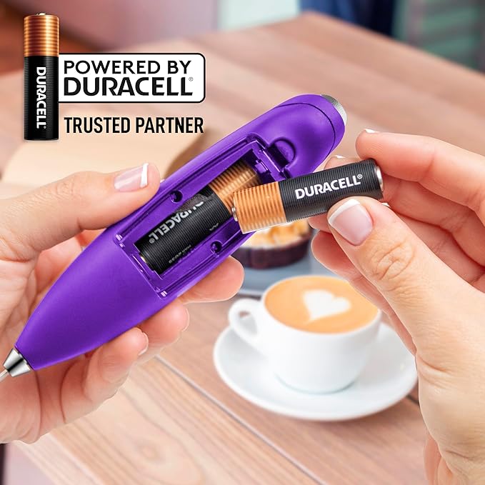 Zulay Kitchen Powerful Milk Frother Wand With 4 AA Duracell Batteries - Ultra Fast Handheld Drink Mixer - Electric Whisk Foam Maker for Coffee, Lattes, Cappuccino, Matcha & Creamer - Grape - Image 5