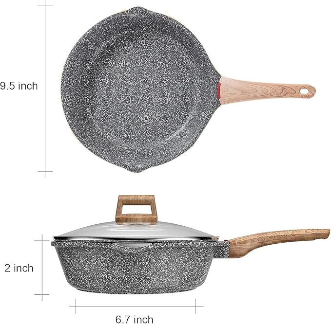 Starunder Induction Nonstick Skillet Frying Pan,Swiss medical stone Omelette Pan, Scratch-Resistant Safe Cookware Set，PFOA Free (9.5 inch) - Image 3