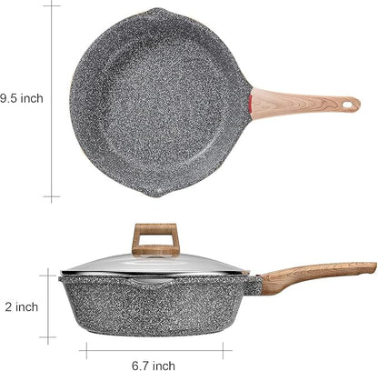 Starunder Induction Nonstick Skillet Frying Pan,Swiss medical stone Omelette Pan, Scratch-Resistant Safe Cookware Set，PFOA Free (9.5 inch) - Image 3