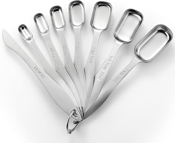 Spring Chef Stainless Steel Measuring Spoons Set of 8 with Leveler, Metal Teaspoon & Tablespoon Measuring Spoons for Dry & Liquid Ingredients, Fits in Spice Jars - Kitchen Gadgets For Baking & Cooking by SpringChef