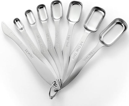 Spring Chef Stainless Steel Measuring Spoons Set of 8 with Leveler, Metal Teaspoon & Tablespoon Measuring Spoons for Dry & Liquid Ingredients, Fits in Spice Jars - Kitchen Gadgets For Baking & Cooking by SpringChef