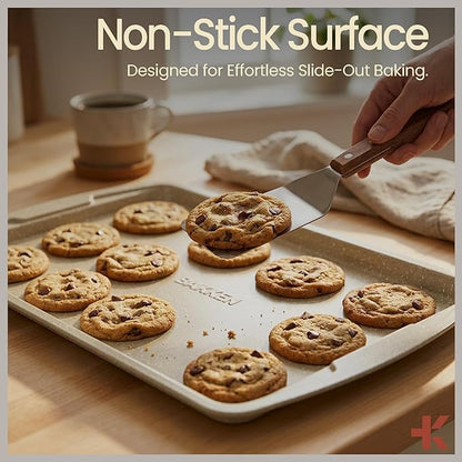 Bakken Swiss Cookie Sheet 3 Piece Set - Non-Stick, Stackable Baking Pans, White marble Deluxe Ceramic Coating – Dishwasher Safe - for Home Baking - Image 5