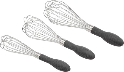 Amazon Basics Stainless Steel Wire Whisk Set for Cooking, Different Sizes, Easy to Hold Ergonomic Handle, 3 Piece, Black/Silver by AmazonBasics