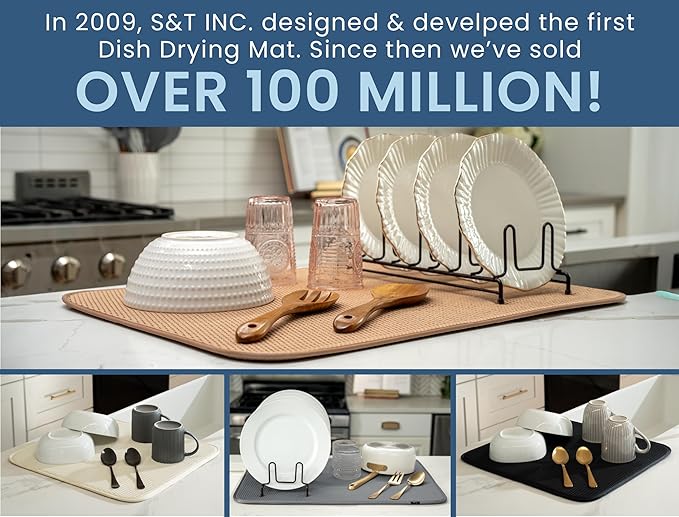 S&T INC. Dish Drying Mat XL, 18” x 24”, Absorbent Microfiber Kitchen Counter Mat, Drying Pad for Dishes, Utensils, Pots and Pans, Extra Large, Diamond Texture, Almond - Image 6