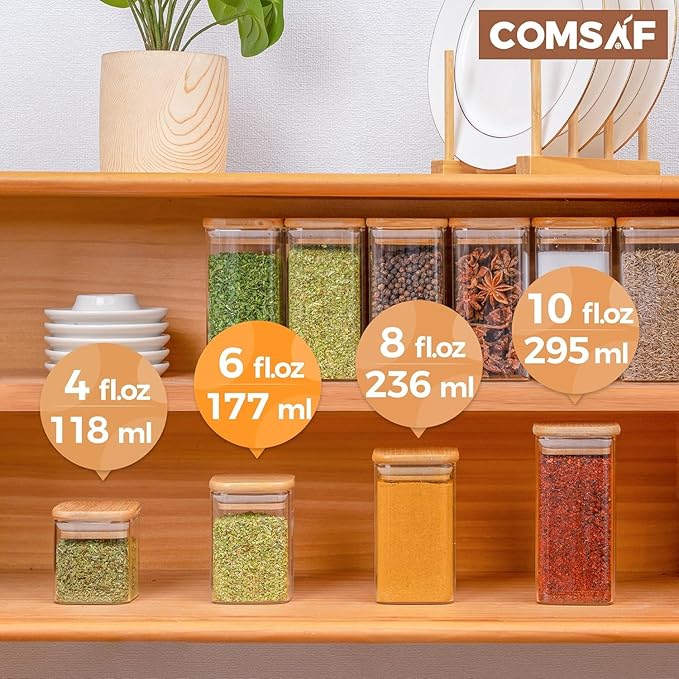 ComSaf 6Pcs 6 oz Spice Jars with Label Trial Set, Glass Spice Jars with Bamboo Lids Supplementary Set, Seasoning Container Trial Pack, Perfect for Ktichen Starter - Image 2