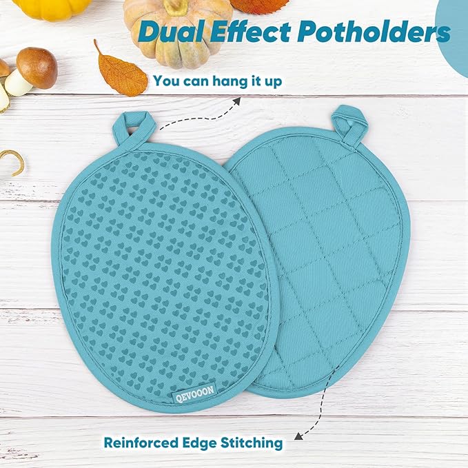 Oven Mitts and Pot Holders 4 Sets, Heat Resistant 500 ℉ Oven Mitt and Pot Holder,Oven Glove&Potholders with Non-Slip Silicone Surface,Kitchen Essentials for Cooking/Baking/BBQ-Lake Blue - Image 4