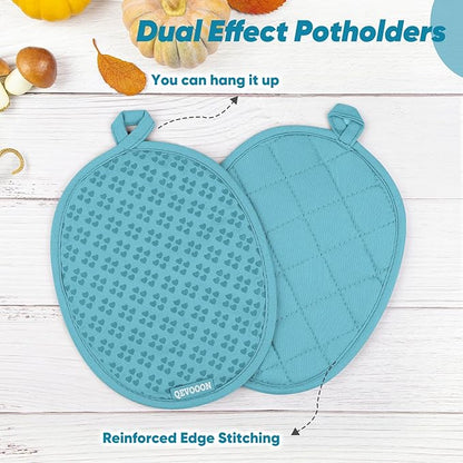 Oven Mitts and Pot Holders 4 Sets, Heat Resistant 500 ℉ Oven Mitt and Pot Holder,Oven Glove&Potholders with Non-Slip Silicone Surface,Kitchen Essentials for Cooking/Baking/BBQ-Lake Blue - Image 4