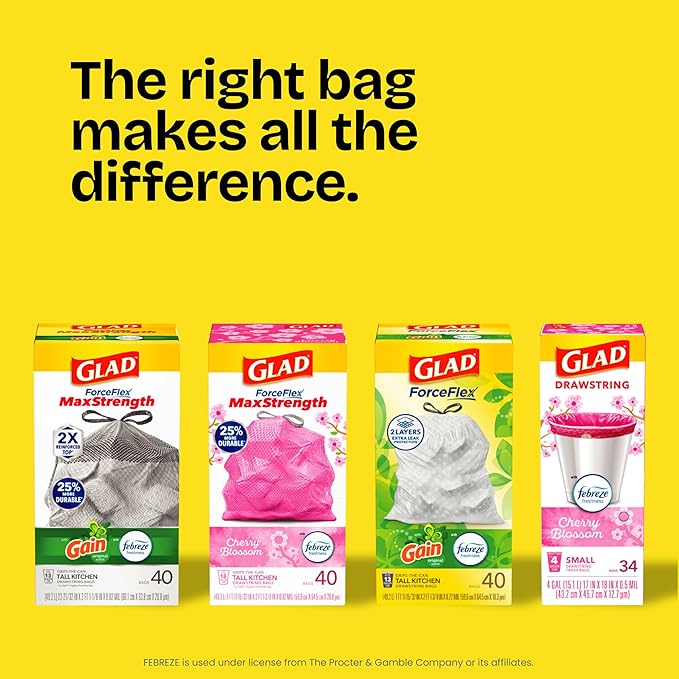 Glad ForceFlex Tall Kitchen Drawstring Trash Bags, 13 Gal, Fragrance Free, 40 Ct (Package May Vary) - Image 9