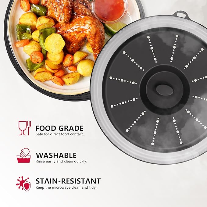 WVM Microwave Splatter Cover & Mat, Vented Collapsible Splatter Guard dish Plate lid & Silicone Round Kitchen Mat for Food, Meal Prep - Image 3