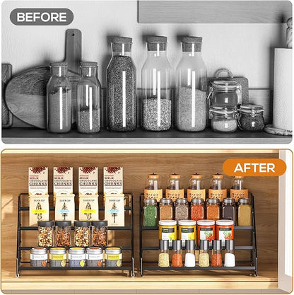 4 Tiered Spice Rack Organizer, 2 Pack Spice Rack Organizer for Cabinet, Tiered Adjustable Spice Shelf for Kitchen Countertop Pantry Organization (Carbon Black) - Image 4