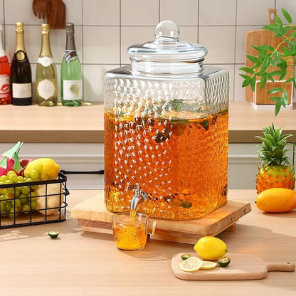 Honeydak 4.6 Gallon Glass Beverage Dispenser with Stand Stainless Steel Spigot Glass Lid Clear Iced Juice Container Leakproof Drink Dispenser Countertop Lemonade Water Jar for Wedding Party (2 Pack)