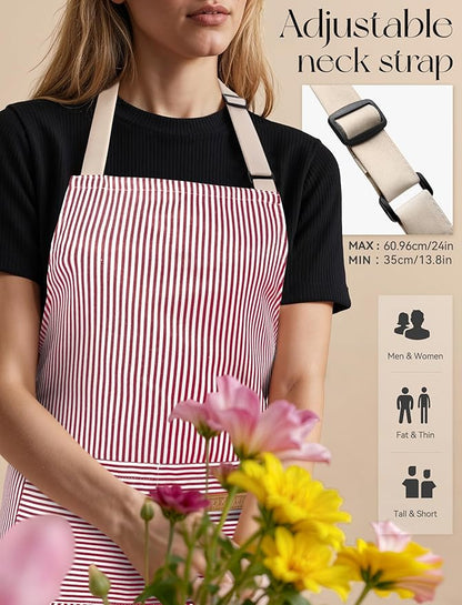 2 Pack Kitchen Cooking Aprons, Soft Aprons for Women Men with 2 Pockets Chef Apron with Adjustable Neck Strap and Long Tie - Image 5
