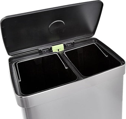 Amazon Basics Dual Compartment Recycling Trash Can with Soft-Close Lid, Fingerprint Resistant, Removable Liner Buckets, 60 Liters, Rectangular, Grey, Silver - Image 7