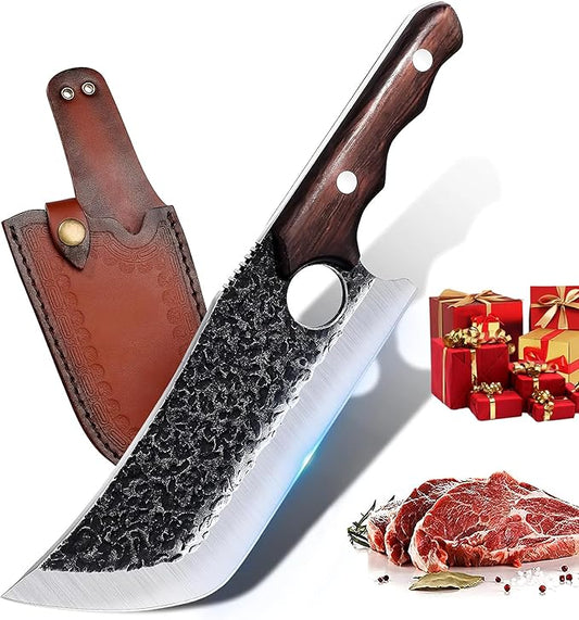 DRGSKL Hand Forged Meat Cleaver Knife Fathers Butcher Knives for Meat Cutting Full Tang Chef Knife with Belt Sheath and Gift Box High Carbon Steel for Kitchen or Camping, Gift for Dad by ProfessionalKitchenKnife