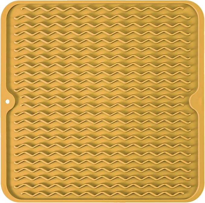 Silicone Dish Drying Mat for Multiple Usage, Easy clean, Eco-friendly, Heat-resistant Dish Drainer Mat for Kitchen Counter,Sink,Refrigerator or Drawer liner (12" x 12", Yellow) by MODENGKONGJIAN