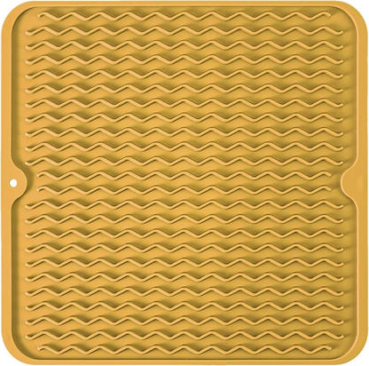 Silicone Dish Drying Mat for Multiple Usage, Easy clean, Eco-friendly, Heat-resistant Dish Drainer Mat for Kitchen Counter,Sink,Refrigerator or Drawer liner (12" x 12", Yellow) by MODENGKONGJIAN