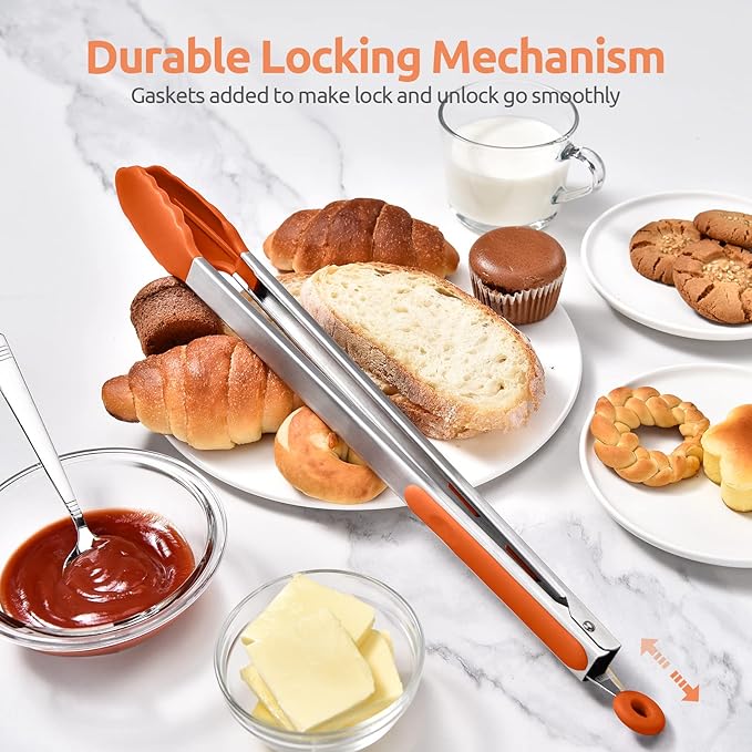 600ºF Heat Resistant Kitchen Tongs: U-Taste 16 inch Extra Long Large Silicone Cooking Tong with Sturdy Non Stick Rubber Tips & Non Slip Silicon Coated 18/8 Stainless Steel Handle for Grill BBQ(Orange) - Image 7