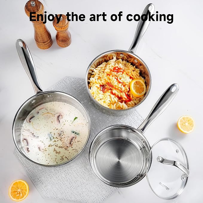 SLOTTET 1Qt & 2Qt Stainless Steel Sauce Pan Set with Lid,4 Pcs Non Stick Saucepan,Small Kitchen Pots,Induction Compatible,PFOA FREE - Image 6