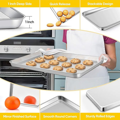 Homikit Baking Pan Sheet Set of 2, Stainless Steel Cookie Sheets Tray for Oven, 20 x 14 Large Metal Half Sheet Bakeware for Cooking Baking, Rustproof & Heavy Duty, Mirror Finish & Dishwasher Safe - Image 3