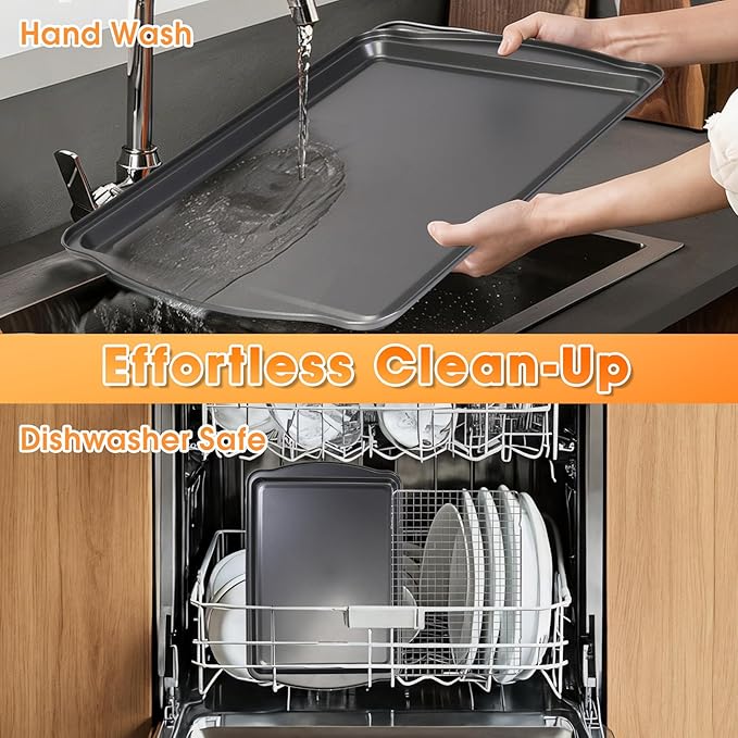 Baking Sheet with Wire Rack, 17 x 12 Inch Nonstick Cookie Sheets Pan Set with Cooling Racks for Cooking and Baking, Carbon Steel Baking & Cookie Sheet Pan Oven Tray Non Toxic (2 Pans + 2 Raised Racks)