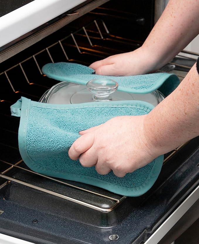 RITZ Terry Potholder & Hot Pad: Unparalleled Heat Resistant, Durable 100% Cotton – Ergonomically Designed for Optimal Grip – Easy-Care Machine Washable – 4-Pack, Dew/Federal - Image 4