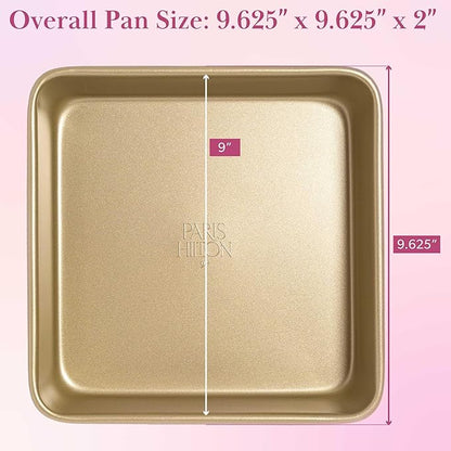 Paris Hilton Nonstick Carbon Steel Bakeware Collection, 9-Inch Square Cake Pan, Dishwasher Safe, Made without PFOA and PFAS, Pink Champagne Two-Tone