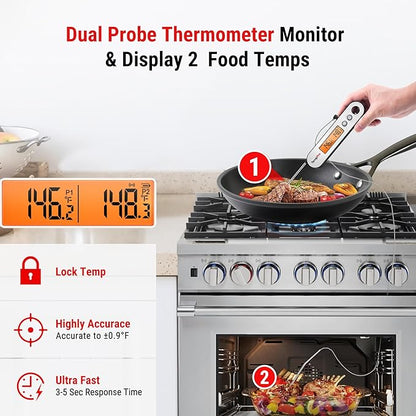 TempPro TP610 Rechargeable Instant Read Thermometer for Cooking, Stainless Steel Meat Thermometer Digital with Alarm, Waterproof Cooking Thermometer for Grill, Smoker, BBQ, Oven(Previously ThermoPro) - Image 3