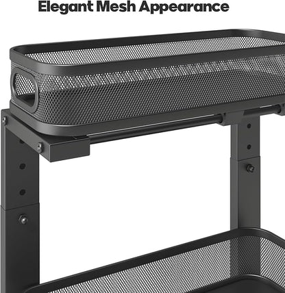 2 Pack 15.7IN-Depth Under Sink Organizer With Smooth Cylindrical Rail,2-Tier Pull Out Multi-Purpose Cabinet Storage for Bathroom&Kitchen,Height Adjustable,Rust-resistant Coating-Black
