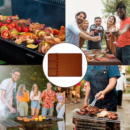 2 PCS Silicone Grill Mat Compatible with Blackstone, BBQ Griddle Tools Mat with Drip Pad, Spatula for Outdoor Kitchen Counter, Gifts for Men(brown-2)