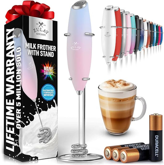 Zulay Kitchen Patented Tornado Triple Whisk Milk Frother with 4 Duracell Batteries – Handheld Foam Maker for Coffee, Lattes, Matcha & Hot Chocolate – Rich, Creamy Froth in Seconds - Orchid by ZulayKitchen