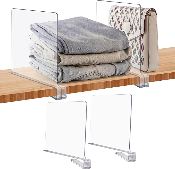 JOY DECOR 2 Pack Acrylic Clear Shelf Dividers for Closets Organizer and Storage Adjustable Vertical Wood Shelf Closet Separators for Clothes,Book,Bags in Bedroom and Kitchen by JOY+DECOR