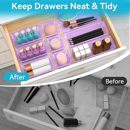 ElegantArray 12-Piece Drawer Organizer Set, 4 Sizes Versatile Plastic Vanity Organizer for Makeup, Stationery, Gadgets, in Kitchen, Bathroom, Office, and Bedroom, Purple - Image 5