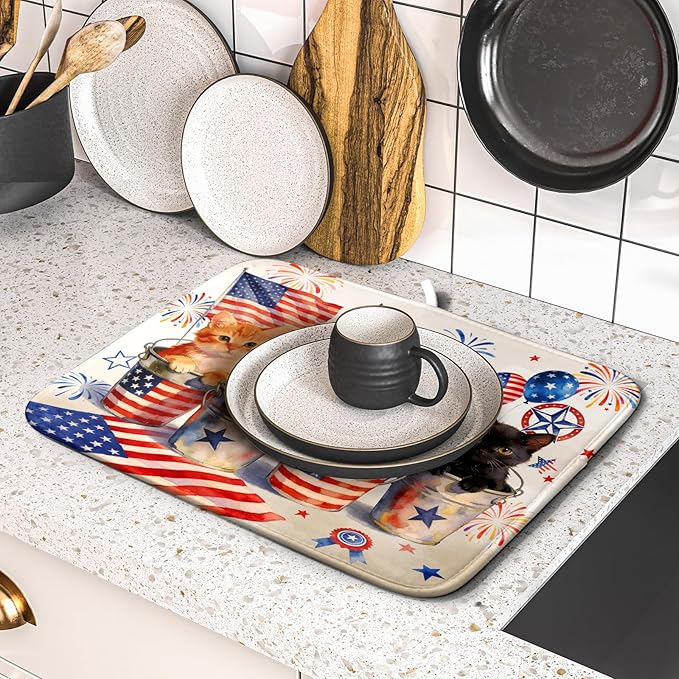 Happy 4th of July Patriotic Dish Drying Mat 16 x 18 In Independence Day Vintage Kitchen Drying Mat - Image 5