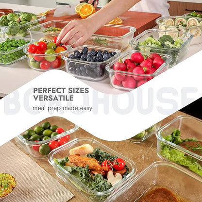 10-Pack Glass Food Storage Containers with Tempered Lids – Borosilicate, Airtight, Oven-Safe (-4°F~950°F), BPA-Free, 4.4 & 1.6 Cup, Leak-Proof, Dishwasher Safe (Gray) - Image 7